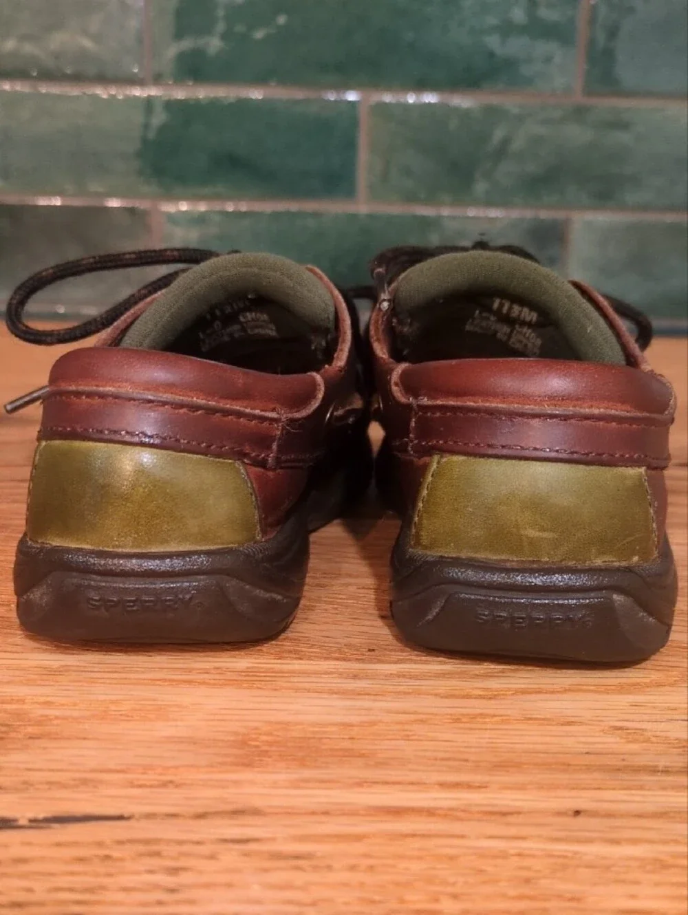 Sperry Kids Leather Boat Shoes Loafers Brown Olive Size 11.5 GUC Casual